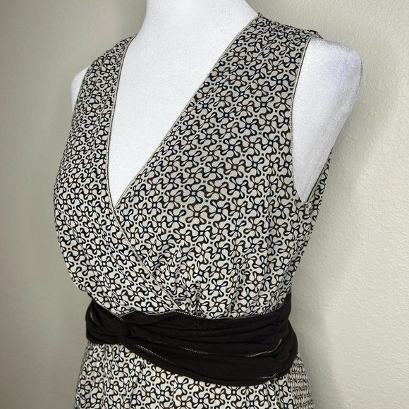 Max Studio Y2K Ivory & Brown Mesh Geometric Sleeveless V-Neck Peplum Top Sz S - Picture 5 of 11
